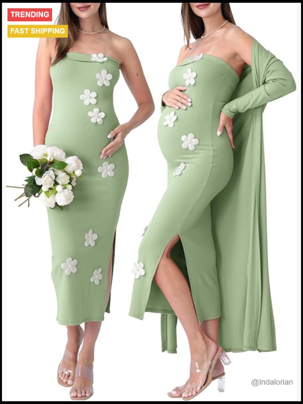 Soft Ribbed Knit Floral Maternity Dress Cardigan Set